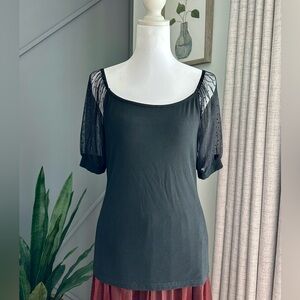 Elegant Black Lace Sleeve Women's Top